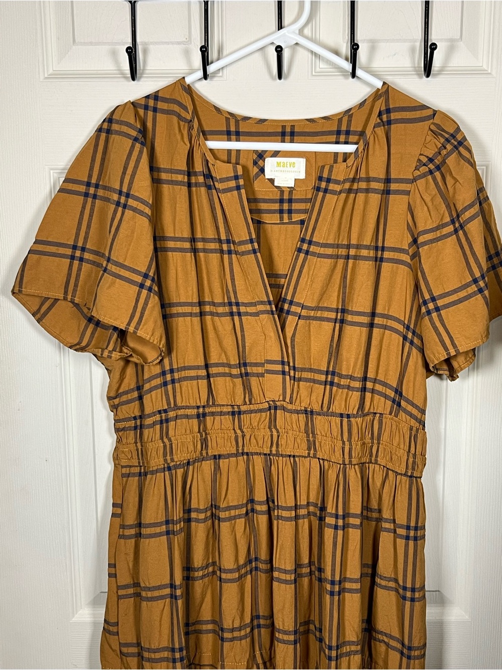 Anthropologie The Somerset Maxi Dress, Brown & Navy Plaid, x-large - Picture 3 of 6